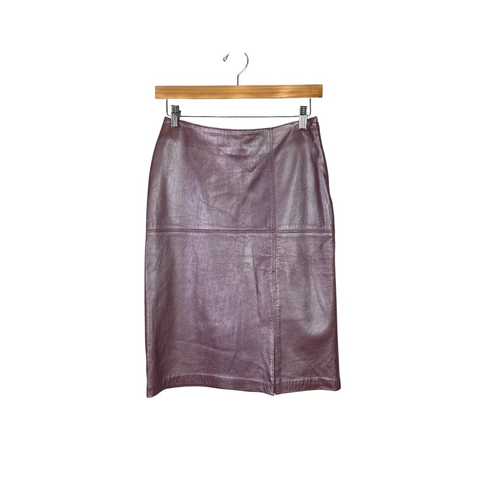 Metallic Pink purple Jane doe leather skirt futuristic office siren small